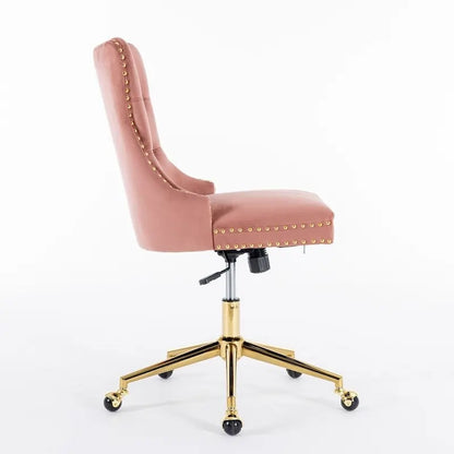 Chaise de bureau pivotante à roulettes, hauteur réglable, revêtement en velours capitonné.
