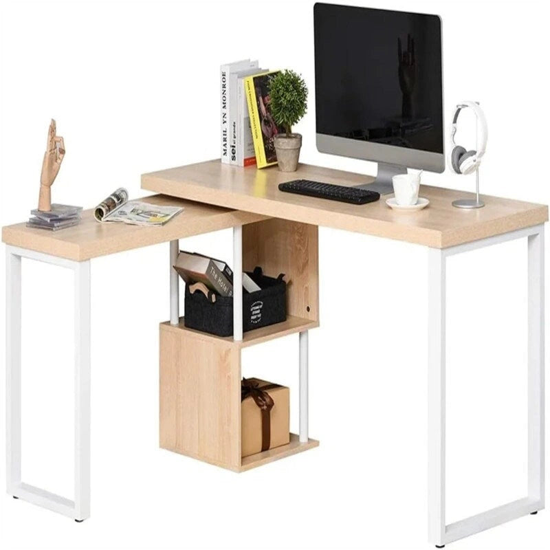 L Shaped Table with Storage Shelves