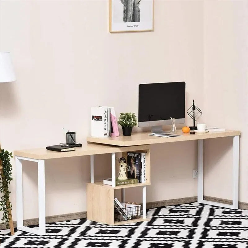 Table en L avec étagères de rangement