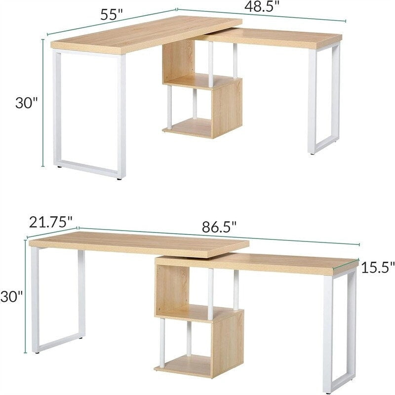 Table en L avec étagères de rangement