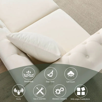 Canapé Chesterfield 3 places en velours beige, accoudoirs arrondis, finition cloutée