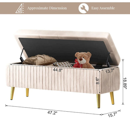 Banc coffre ottoman capitonné moderne, recouvert de velours avec boutons, idéal pour la chambre, le salon ou l'entrée.