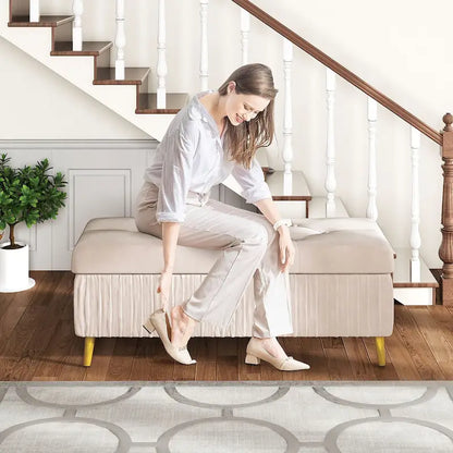 Banc coffre ottoman capitonné moderne, recouvert de velours avec boutons, idéal pour la chambre, le salon ou l'entrée.