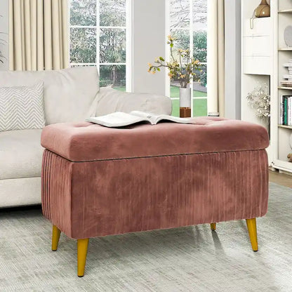Banc coffre ottoman capitonné moderne, recouvert de velours avec boutons, idéal pour la chambre, le salon ou l'entrée.