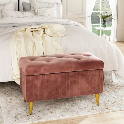 Banc coffre ottoman capitonné moderne, recouvert de velours avec boutons, idéal pour la chambre, le salon ou l'entrée.