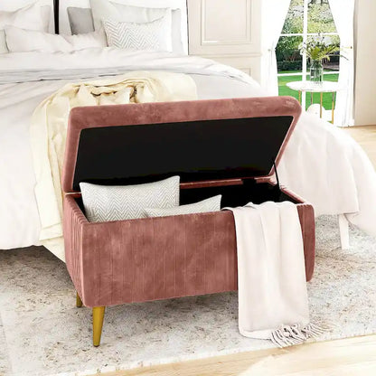 Banc coffre ottoman capitonné moderne, recouvert de velours avec boutons, idéal pour la chambre, le salon ou l'entrée.