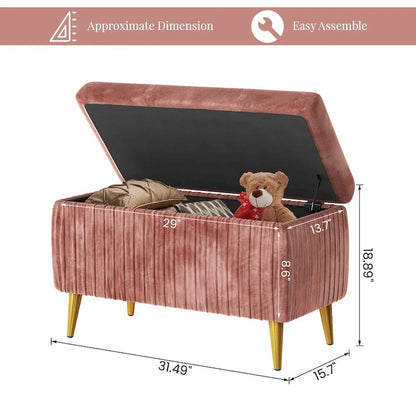 Banc coffre ottoman capitonné moderne, recouvert de velours avec boutons, idéal pour la chambre, le salon ou l'entrée.