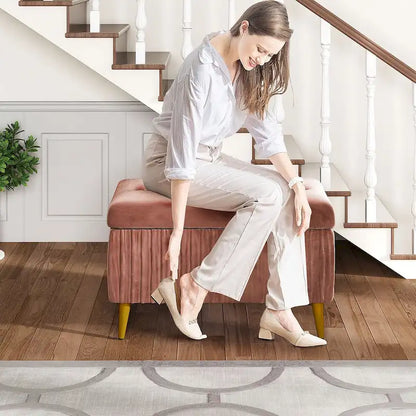 Banc coffre ottoman capitonné moderne, recouvert de velours avec boutons, idéal pour la chambre, le salon ou l'entrée.