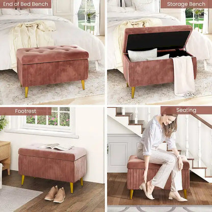 Banc coffre ottoman capitonné moderne, recouvert de velours avec boutons, idéal pour la chambre, le salon ou l'entrée.