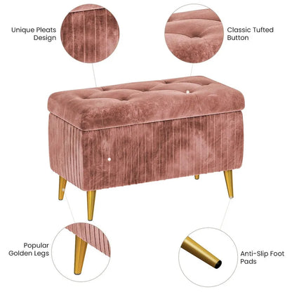 Banc coffre ottoman capitonné moderne, recouvert de velours avec boutons, idéal pour la chambre, le salon ou l'entrée.