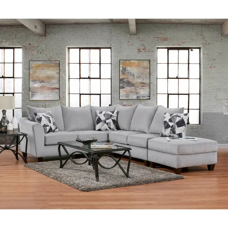 Roundhill Furniture Duleek 3-Piece Living Room Set, Herringbone Silver