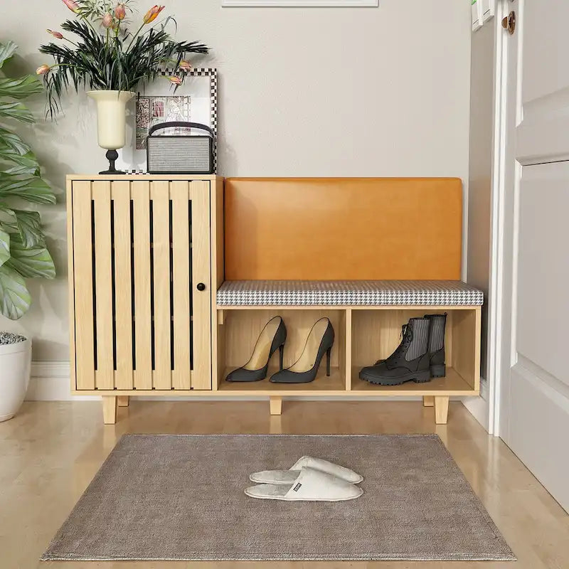 Chic Entryway Shoe Organizer with Seating Bench and Plush Backrest - 47.2