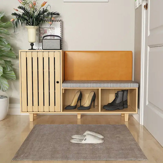 Chic Entryway Shoe Organizer with Seating Bench and Plush Backrest - 47.2