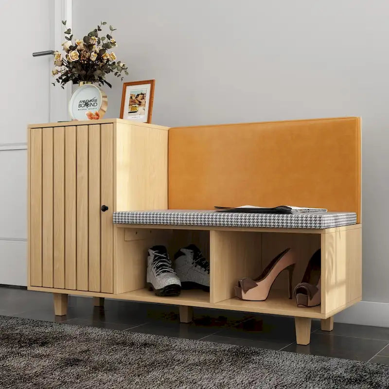 Organisateur de chaussures d'entrée chic avec banc et dossier moelleux - 47,2