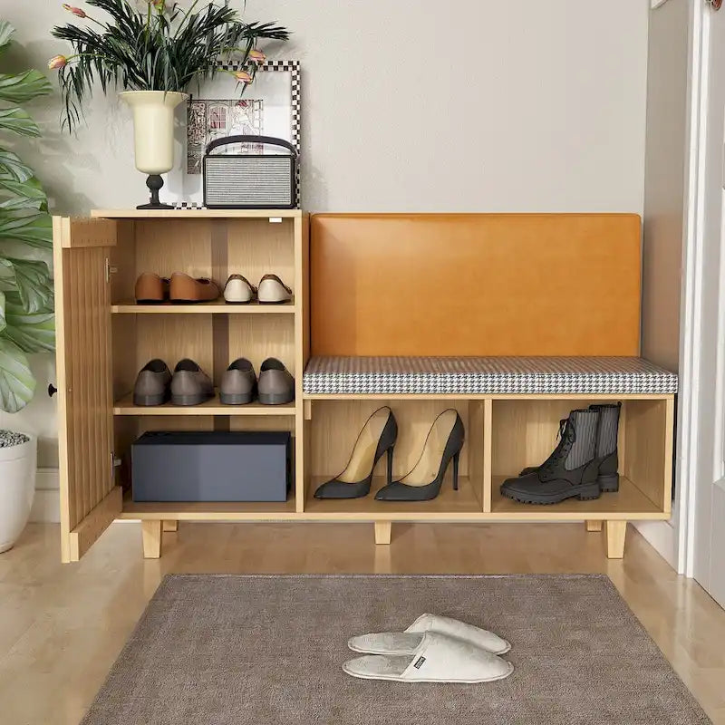 Organisateur de chaussures d'entrée chic avec banc et dossier moelleux - 47,2