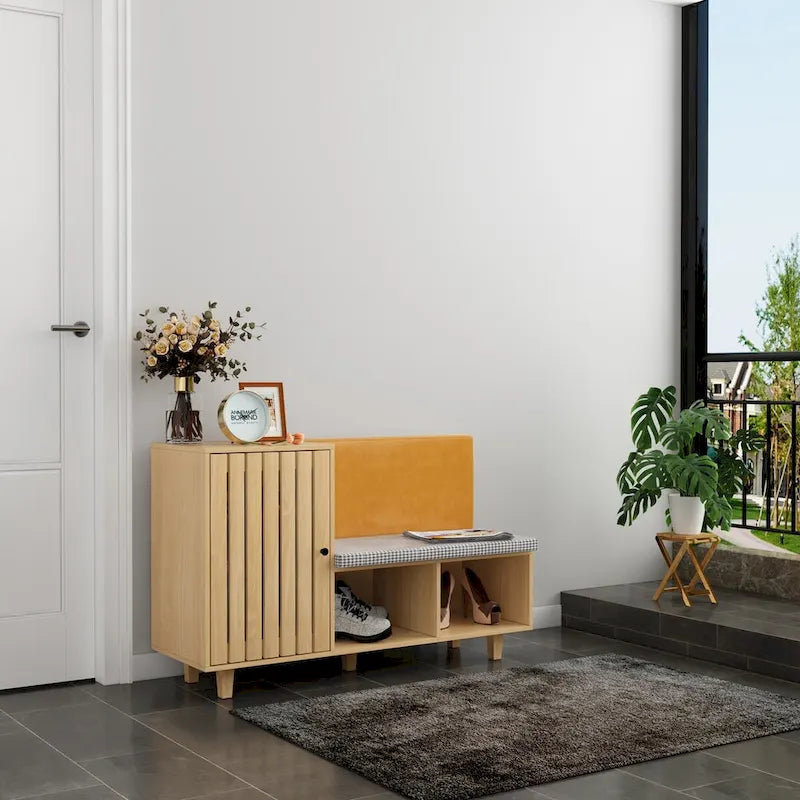 Organisateur de chaussures d'entrée chic avec banc et dossier moelleux - 47,2