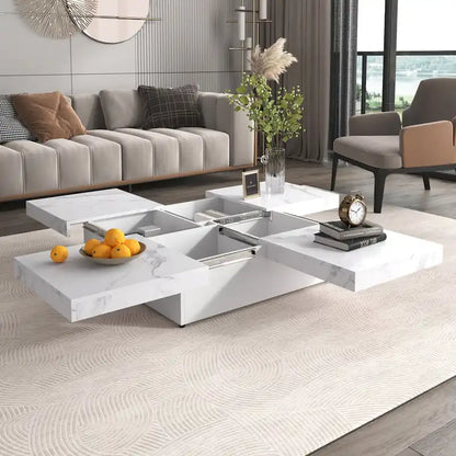 Marble Veneer Coffee Table Sliding Top with Storage