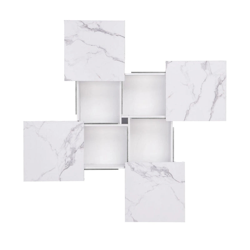 Table basse coulissante en placage de marbre avec rangement