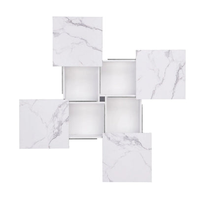 Table basse coulissante en placage de marbre avec rangement