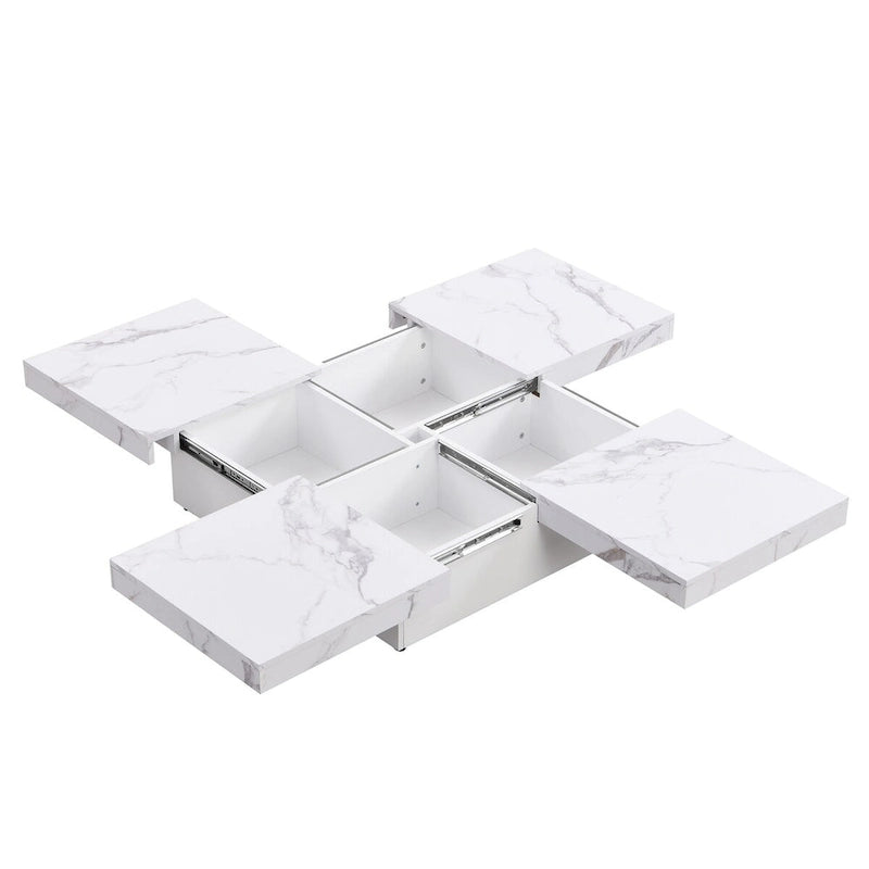 Table basse coulissante en placage de marbre avec rangement