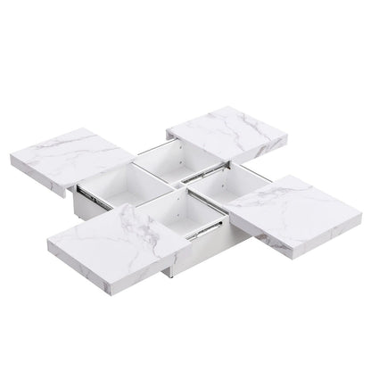 Table basse coulissante en placage de marbre avec rangement