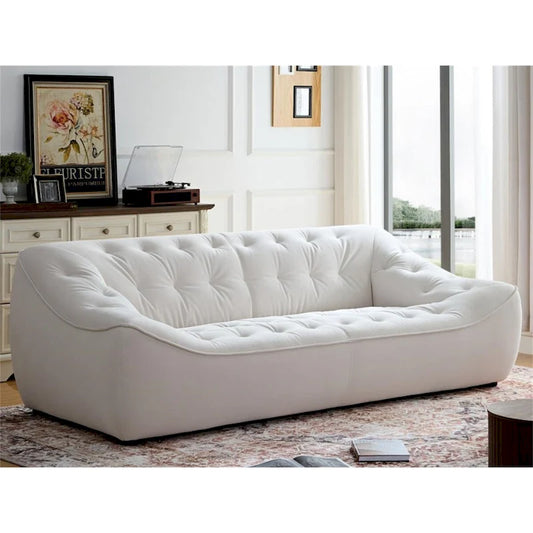 White Durable Fabric Sofa with Solid Wood Frame