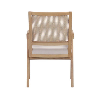 Fauteuil Isha 61 cm avec dossier en rotin, velours blanc cassé et structure en bois brun
