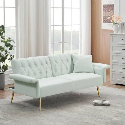 Canapé-lit futon, canapé pliable en similicuir convertible, méridienne avec accoudoirs réglables pour petits espaces