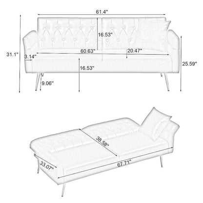 Canapé-lit futon, canapé pliable en similicuir convertible, méridienne avec accoudoirs réglables pour petits espaces