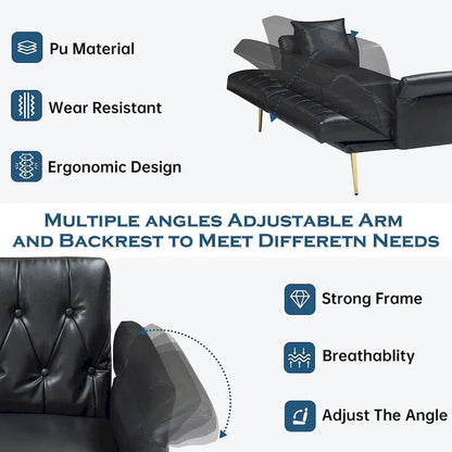 Canapé-lit futon, canapé pliable en similicuir convertible, méridienne avec accoudoirs réglables pour petits espaces