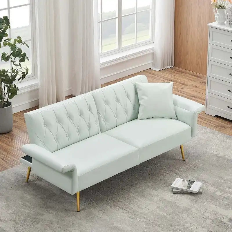 Canapé-lit futon, canapé pliable en similicuir convertible, méridienne avec accoudoirs réglables pour petits espaces