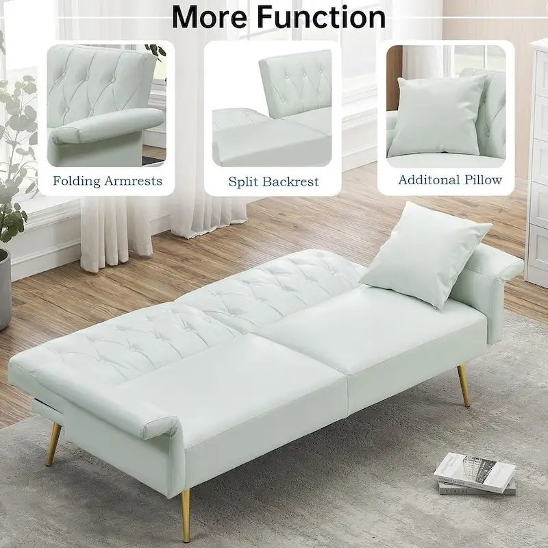 Canapé-lit futon, canapé pliable en similicuir convertible, méridienne avec accoudoirs réglables pour petits espaces
