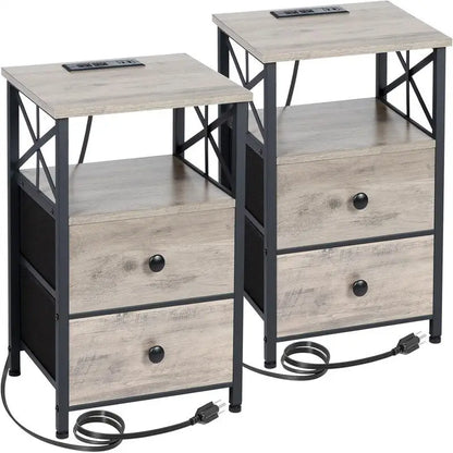 Table de chevet noire avec station de charge - 15,7 po (P) x 13,8 po (L) x 23,8 po (H)
