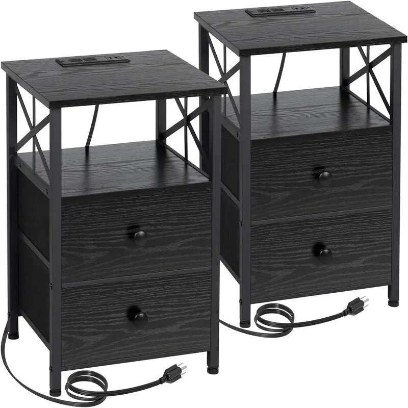 Table de chevet noire avec station de charge - 15,7 po (P) x 13,8 po (L) x 23,8 po (H)