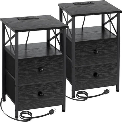 Table de chevet noire avec station de charge - 15,7 po (P) x 13,8 po (L) x 23,8 po (H)