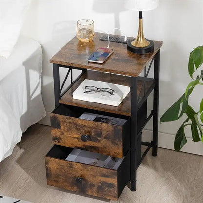 Table de chevet noire avec station de charge - 15,7 po (P) x 13,8 po (L) x 23,8 po (H)