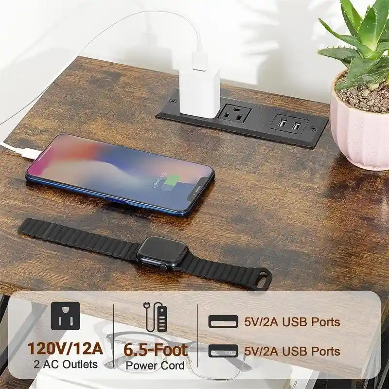 Table de chevet noire avec station de charge - 15,7 po (P) x 13,8 po (L) x 23,8 po (H)