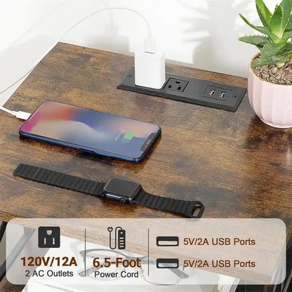 Table de chevet noire avec station de charge - 15,7 po (P) x 13,8 po (L) x 23,8 po (H)