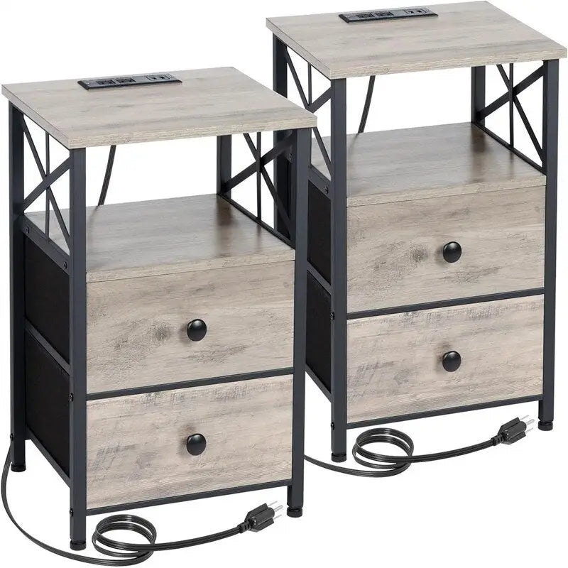 Table de chevet noire avec station de charge - 15,7 po (P) x 13,8 po (L) x 23,8 po (H)