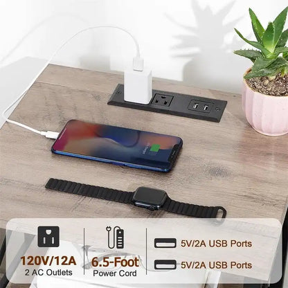 Table de chevet noire avec station de charge - 15,7 po (P) x 13,8 po (L) x 23,8 po (H)