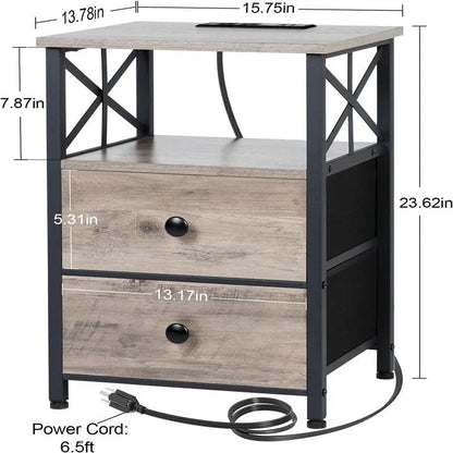 Table de chevet noire avec station de charge - 15,7 po (P) x 13,8 po (L) x 23,8 po (H)