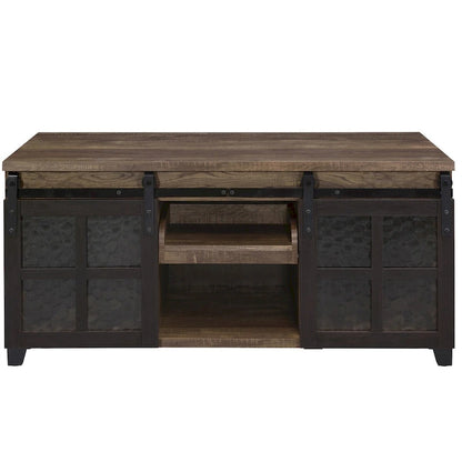 Table basse CUSchoice finition chêne rustique et noir avec plateau en verre dépoli - 119 cm (L) x 61 cm (l) x 58 cm (H)