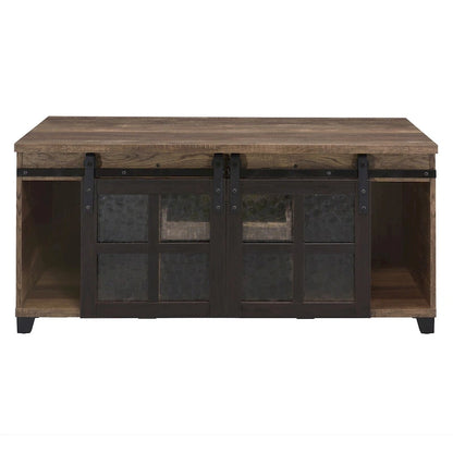 Table basse CUSchoice finition chêne rustique et noir avec plateau en verre dépoli - 119 cm (L) x 61 cm (l) x 58 cm (H)