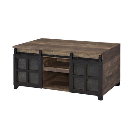 Table basse CUSchoice finition chêne rustique et noir avec plateau en verre dépoli - 119 cm (L) x 61 cm (l) x 58 cm (H)