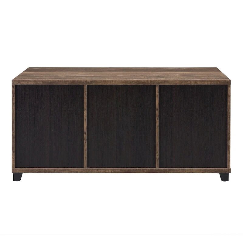 Table basse CUSchoice finition chêne rustique et noir avec plateau en verre dépoli - 119 cm (L) x 61 cm (l) x 58 cm (H)