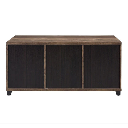 Table basse CUSchoice finition chêne rustique et noir avec plateau en verre dépoli - 119 cm (L) x 61 cm (l) x 58 cm (H)