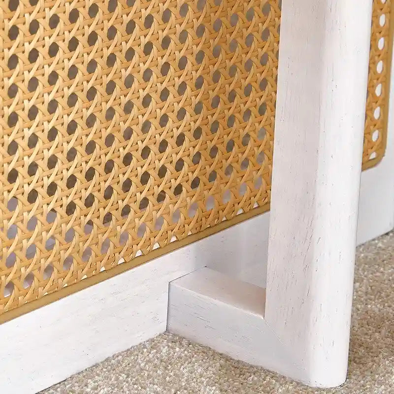 Table basse de style chinois en bois massif blanc et imitation rotin