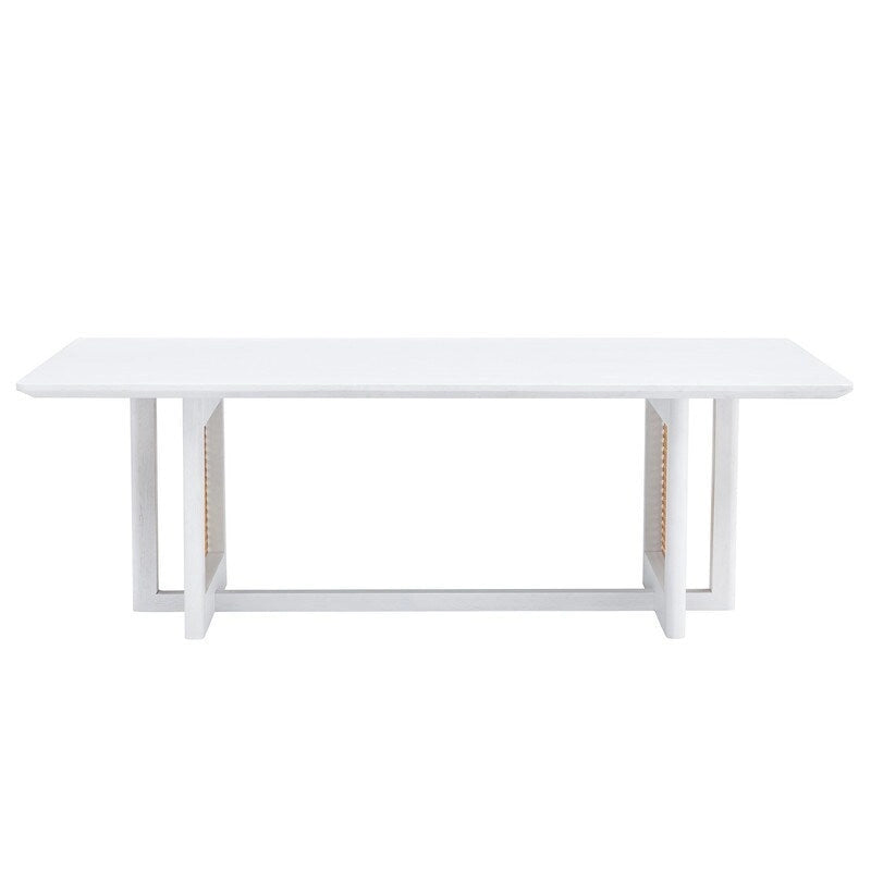 Table basse de style chinois en bois massif blanc et imitation rotin