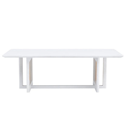 Table basse de style chinois en bois massif blanc et imitation rotin