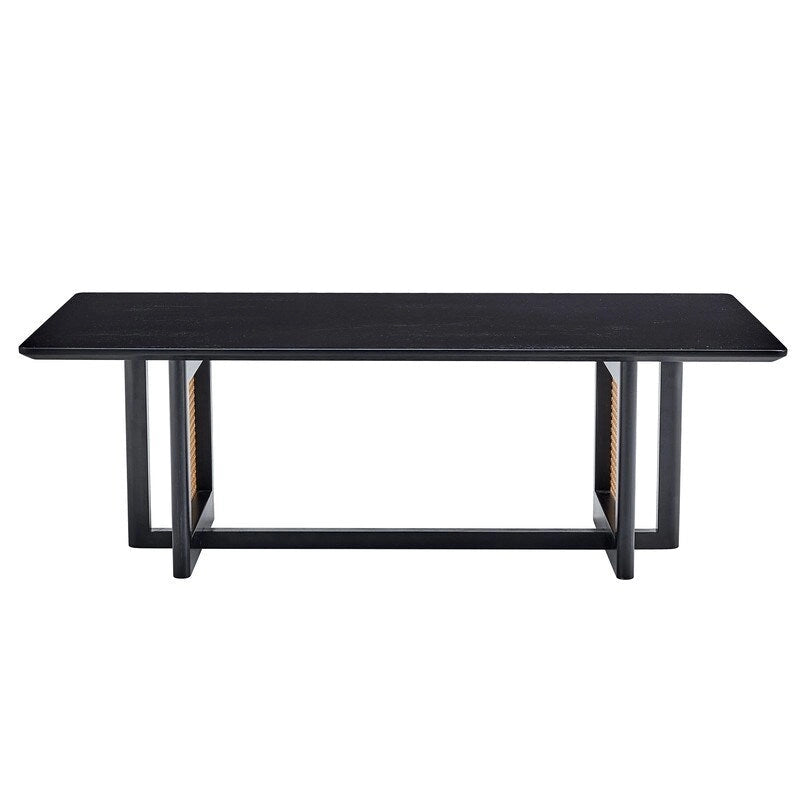 Table basse de style chinois en bois massif blanc et imitation rotin